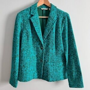 Isaac Mizrahi Jersey Knit Two-Tone Green Teal Jacquard Textured Blazer S/M